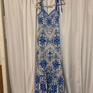 Flying Tomato Blue & White Printed jumpsuit with Tie Straps